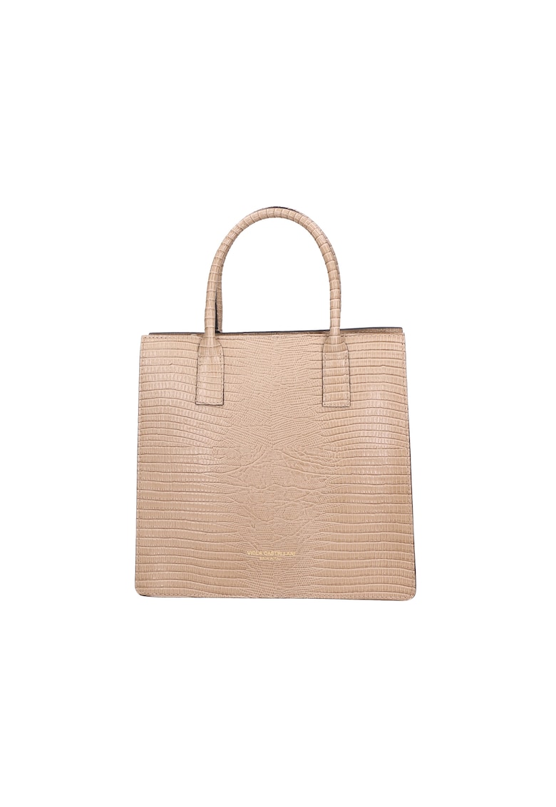 Geanta crossbody de piele cu aspect de piele de reptila - Maro taupe deschis