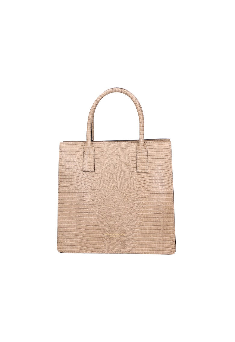 Geanta tote din piele cu bareta detasabila - Maro taupe deschis