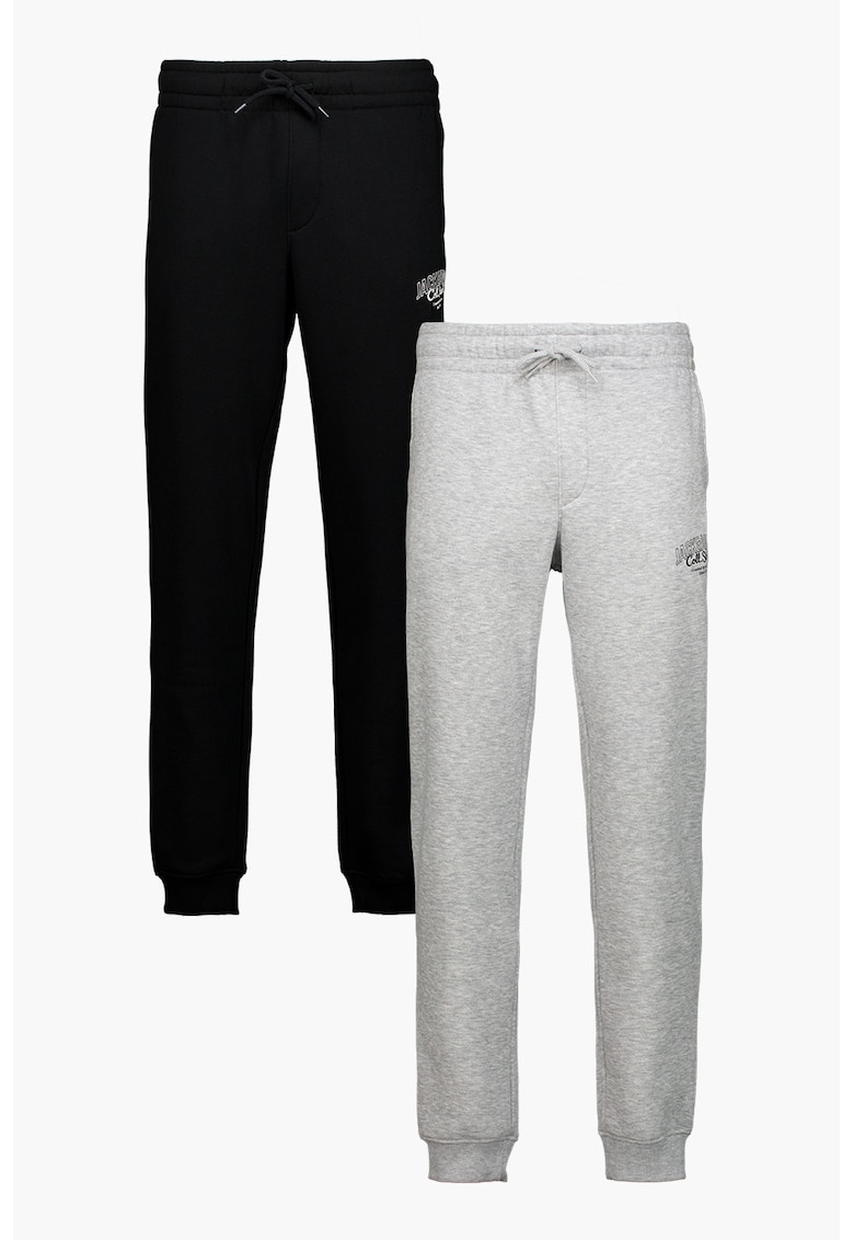 Set de pantaloni de trening slim-fit - 2 perechi - Negru/Gri deschis melange