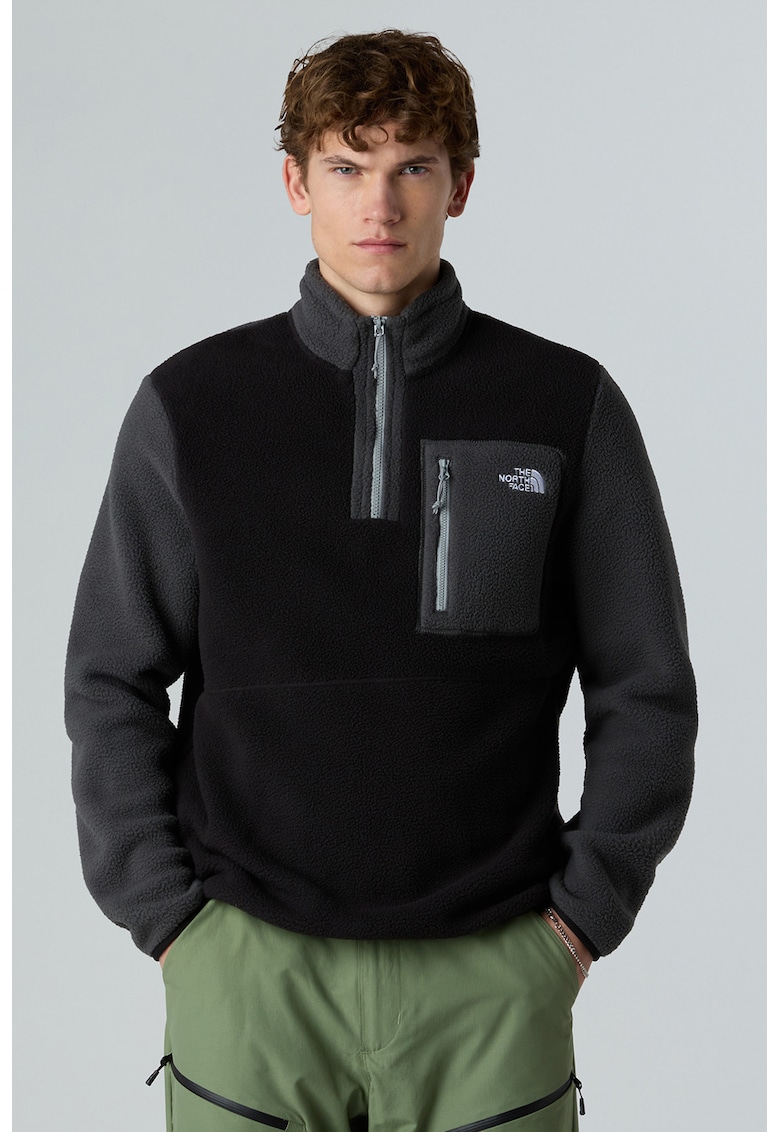 Bluza de trening din material fleece cu fenta cu fermoar pentru drumetii - Negru/Gri inchis