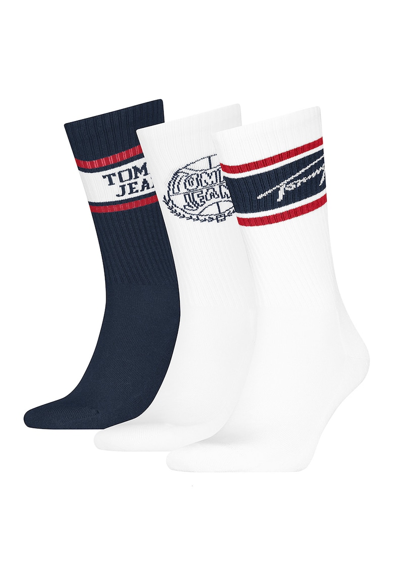 Set de sosete lungi unisex din amestec de bumbac - 3 perechi - Rosu/Alb optic/Bleumarin