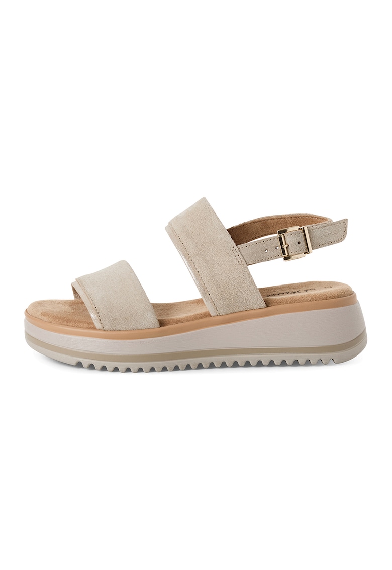 Sandale wedge din piele - Maro nisip