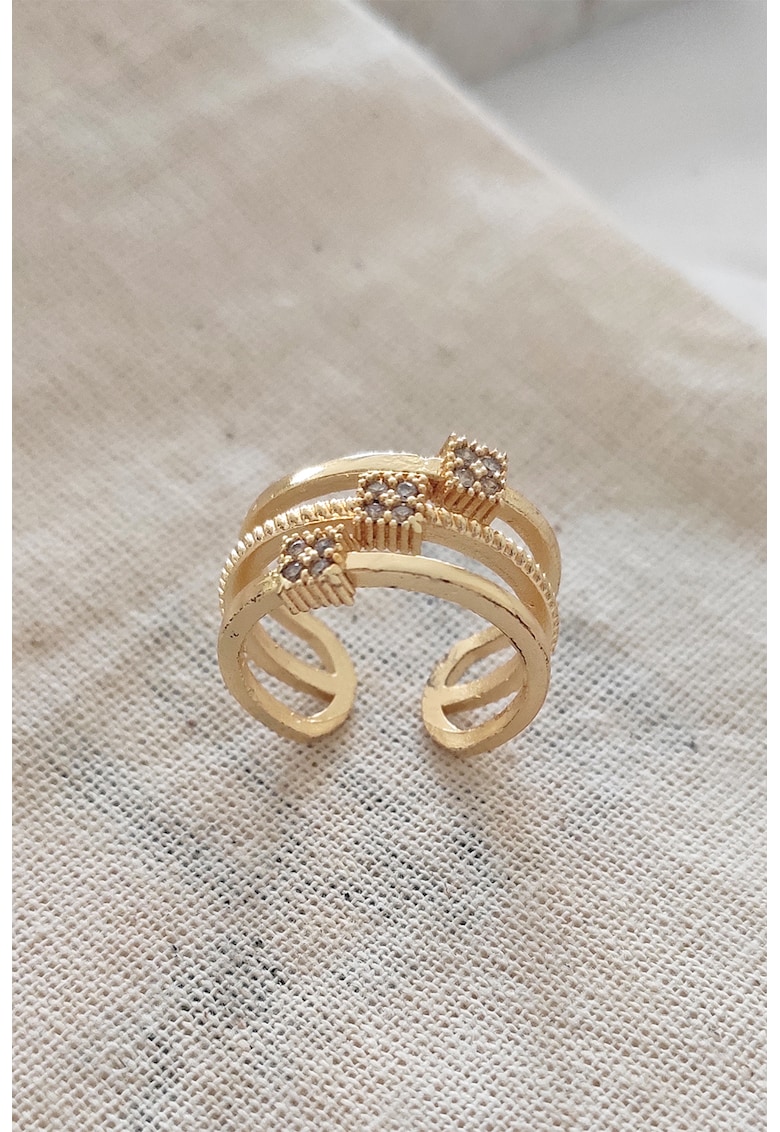 Inel ajustabil cu zirconia - Auriu