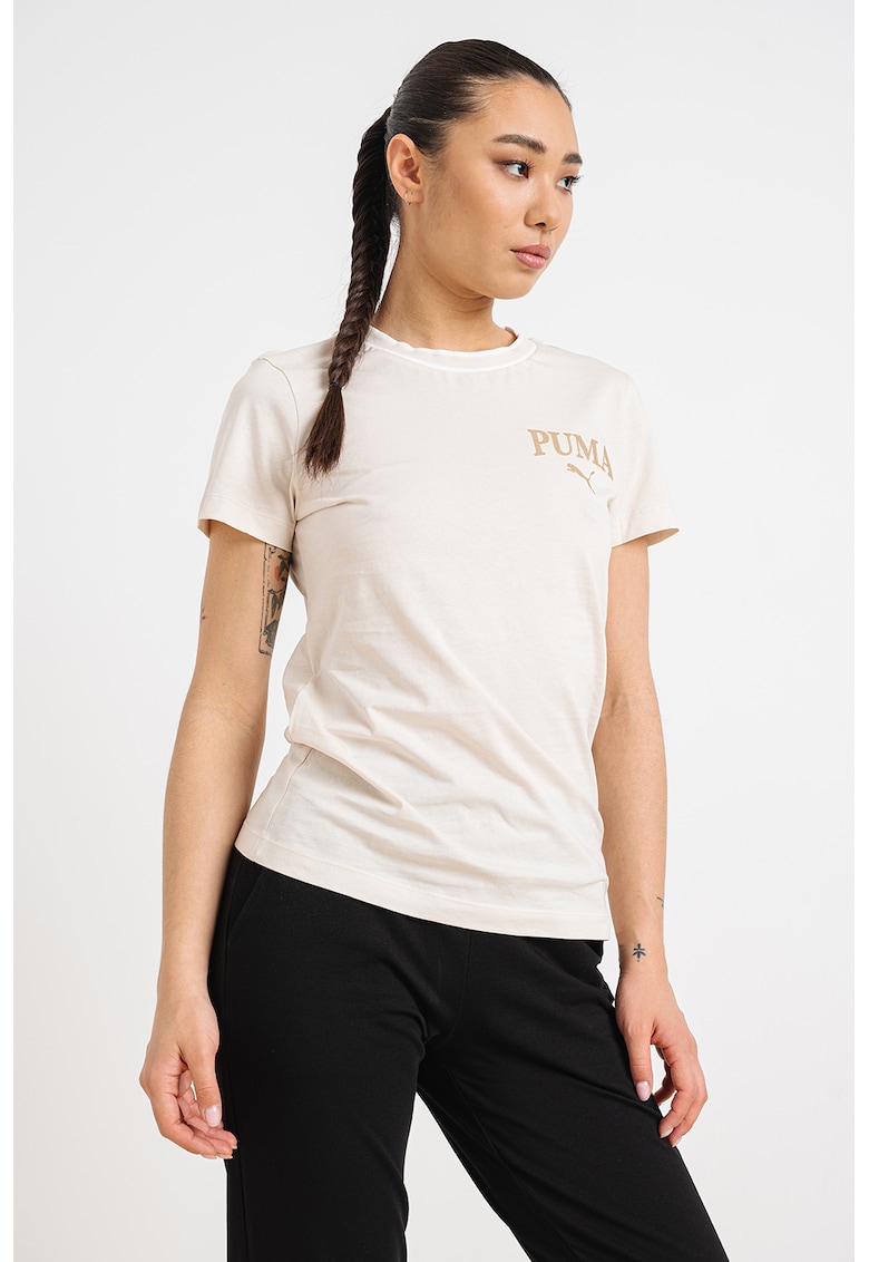 Tricou cu logo pe piept Squad - Bej/Crem