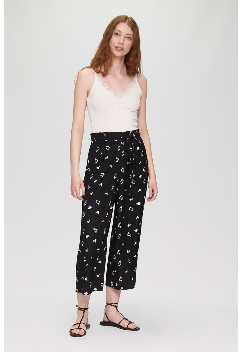 Pantaloni crop cu croiala ampla - Alb/Negru