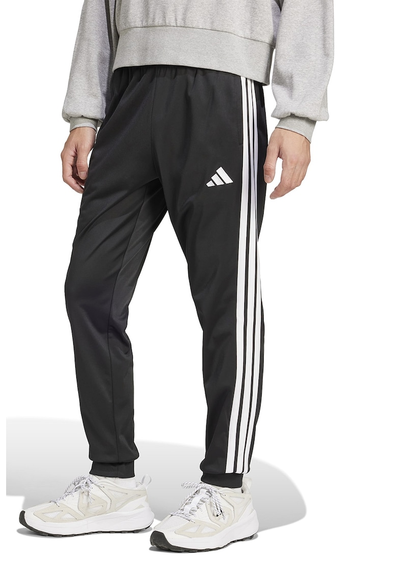 Pantaloni de trening cu buzunare laterale si 3 dungi - Negru/Alb optic