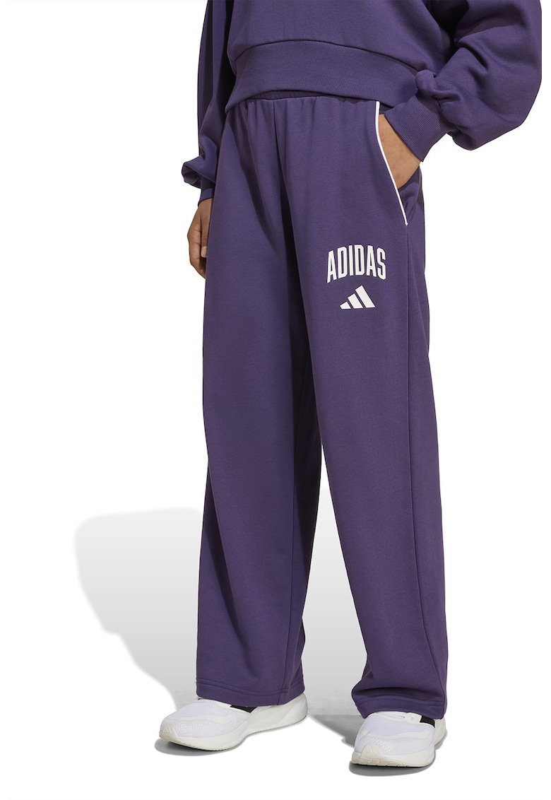 Pantaloni de trening cu croiala dreapta si buzunare laterale - Alb/Violet