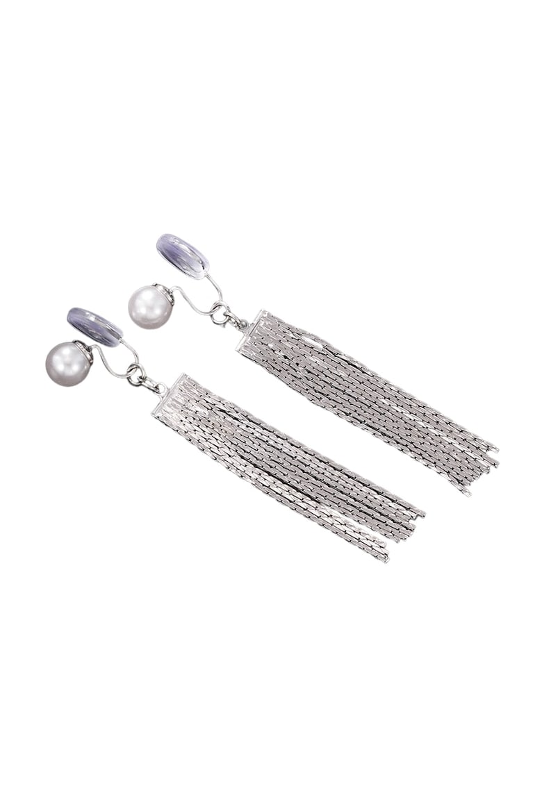 Cercei argintii - lungi - cu clips - franjuri si perle - Eland C3 -