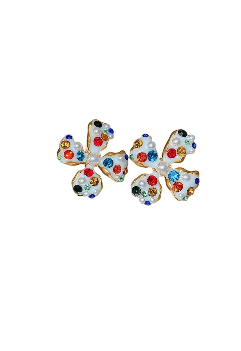 Cercei aurii - cu clips - forma de floare - cu pietre multicolore - Ionatan C5 -