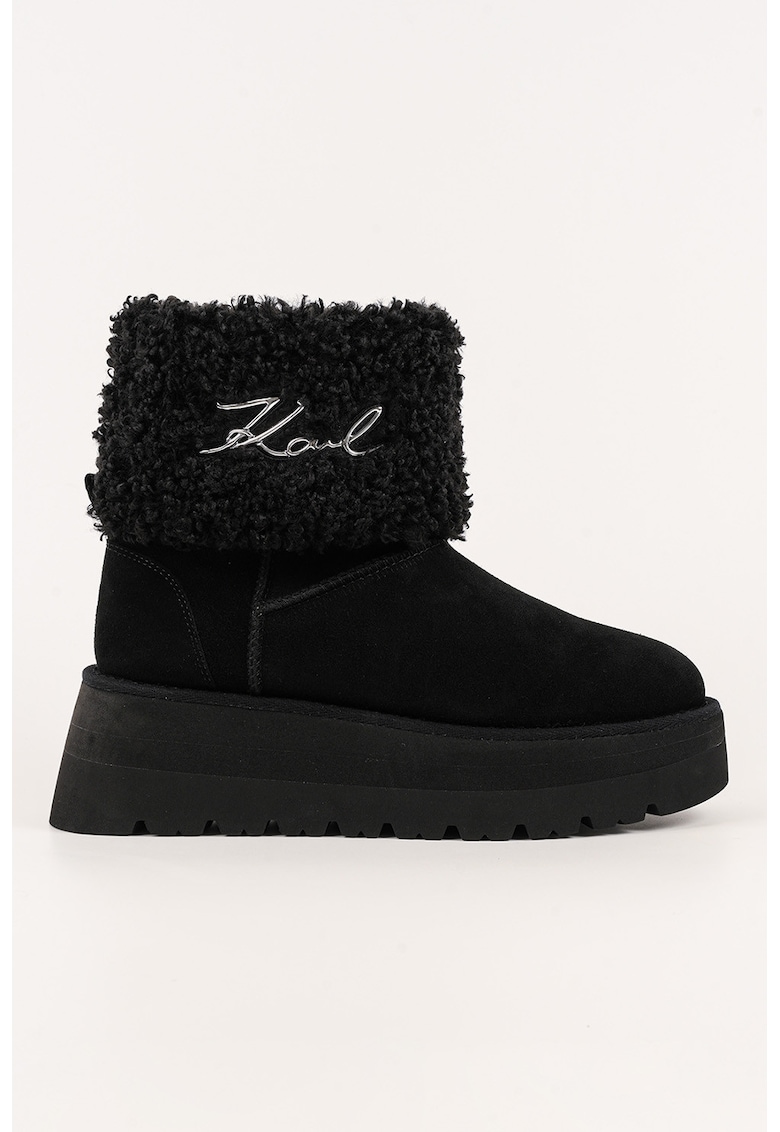Ghete wedge din piele intoarsa - Negru