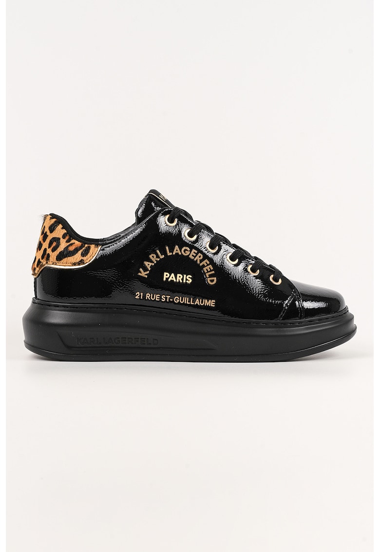 Pantofi sport din piele lacuita si logo - Negru/Maro