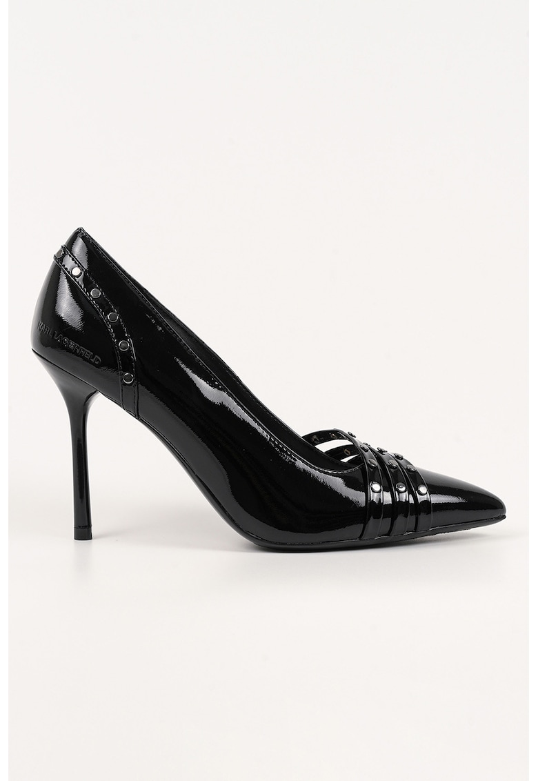 Pantofi din piele cu toc si varf ascutit - Negru