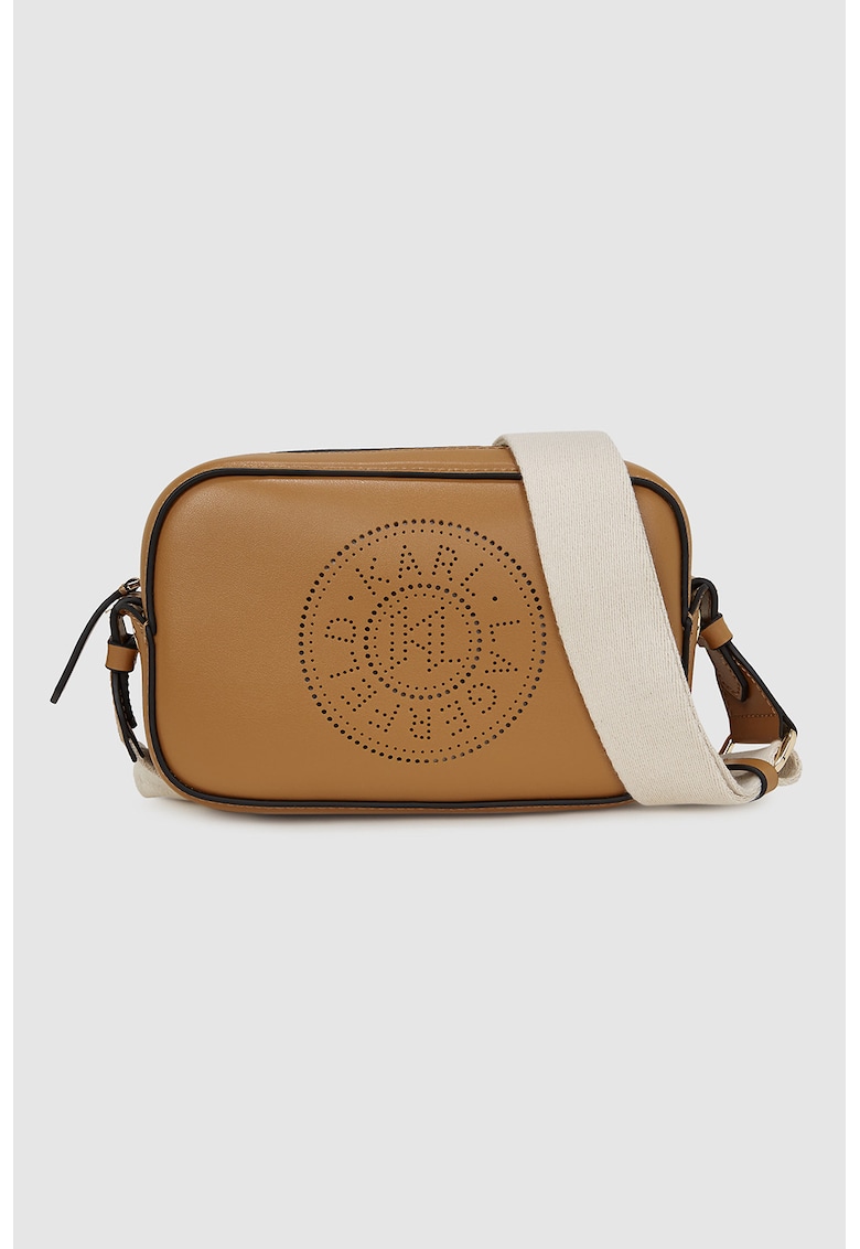 Geanta crossbody de piele cu logo - Caramel
