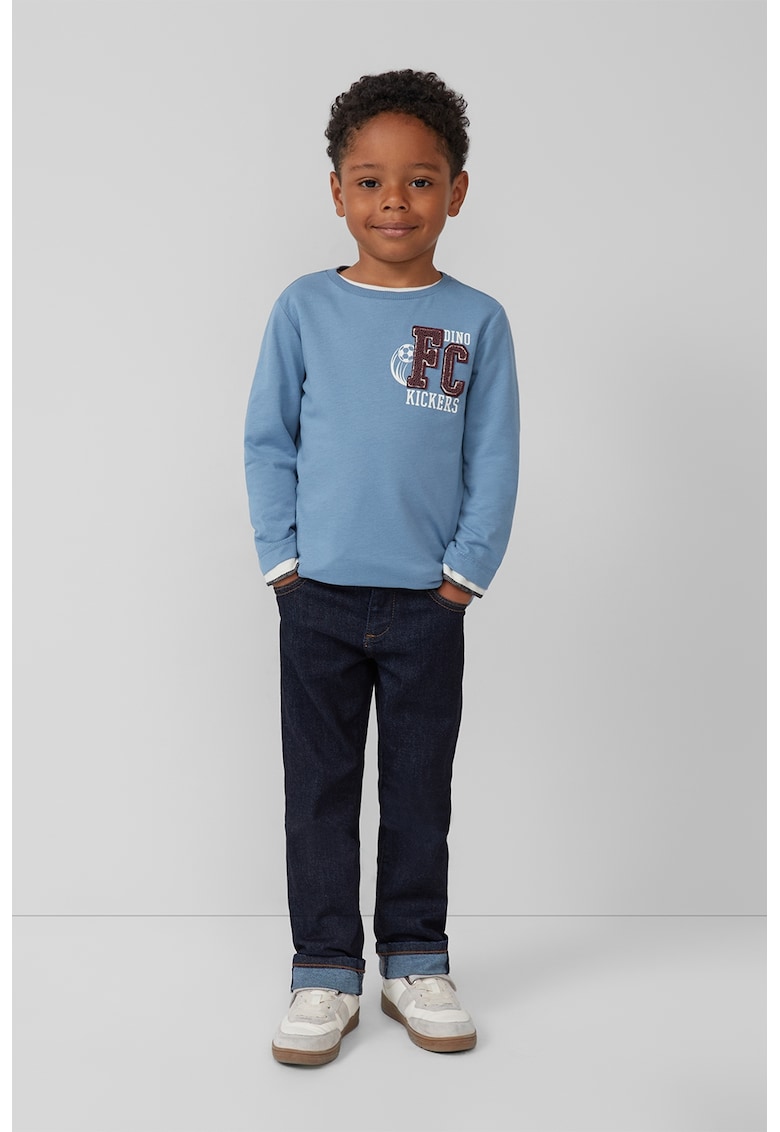 Bluza din bumbac cu imprimeu text - Albastru prafuit