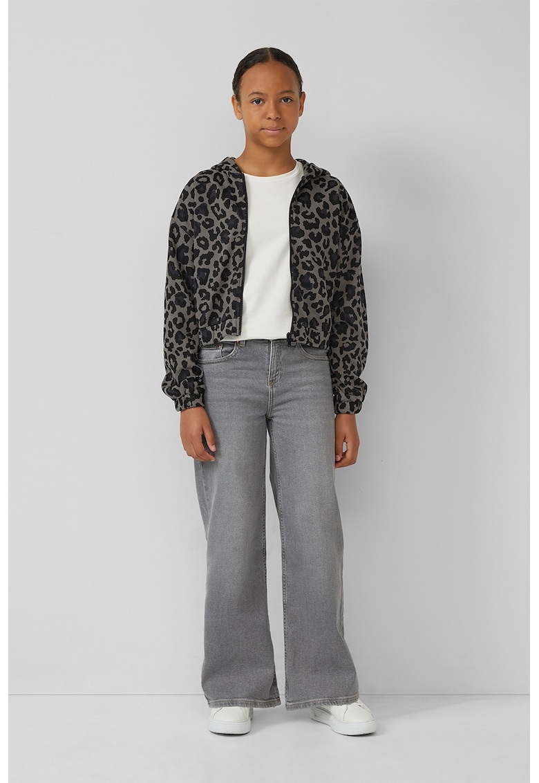 Jacheta cu animal print si fermoar - Negru/Gri inchis