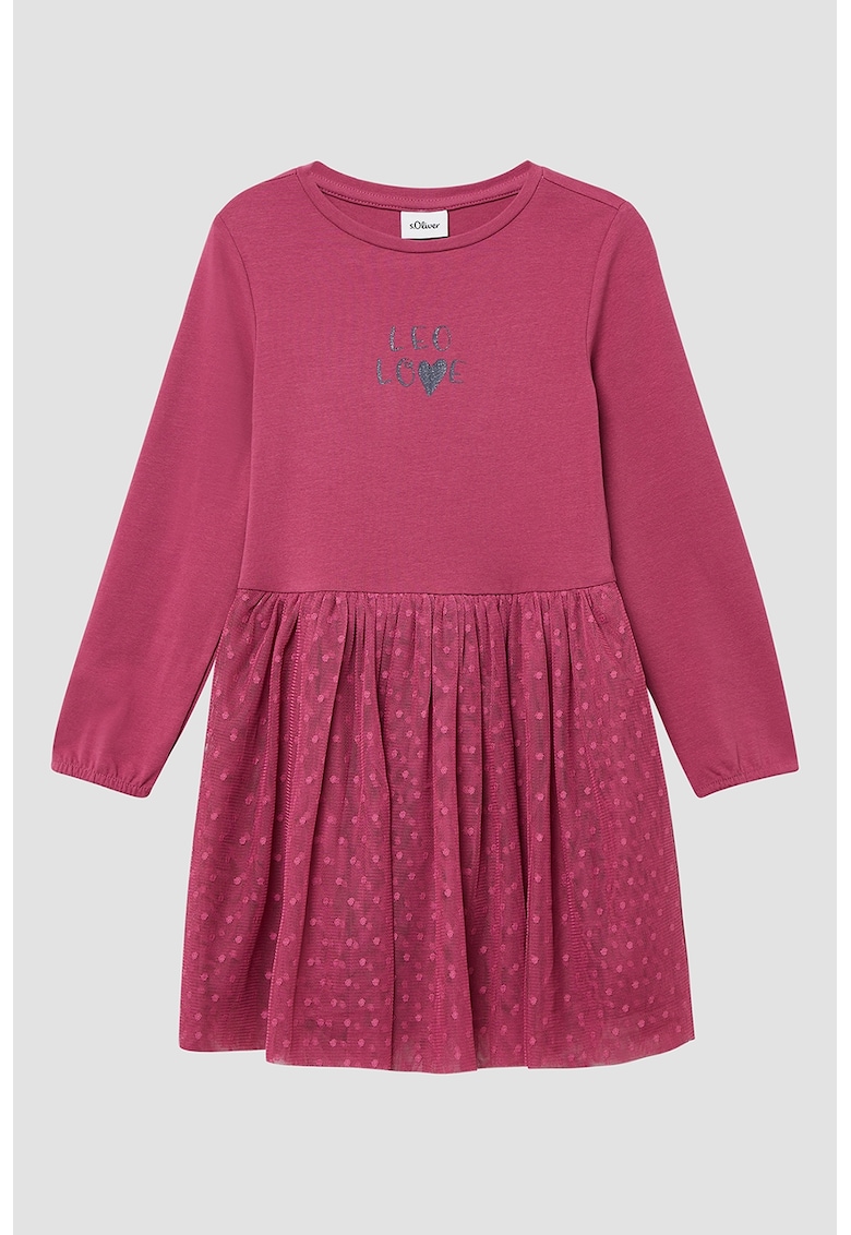 Rochie cu segment cu volane - Roz inchis