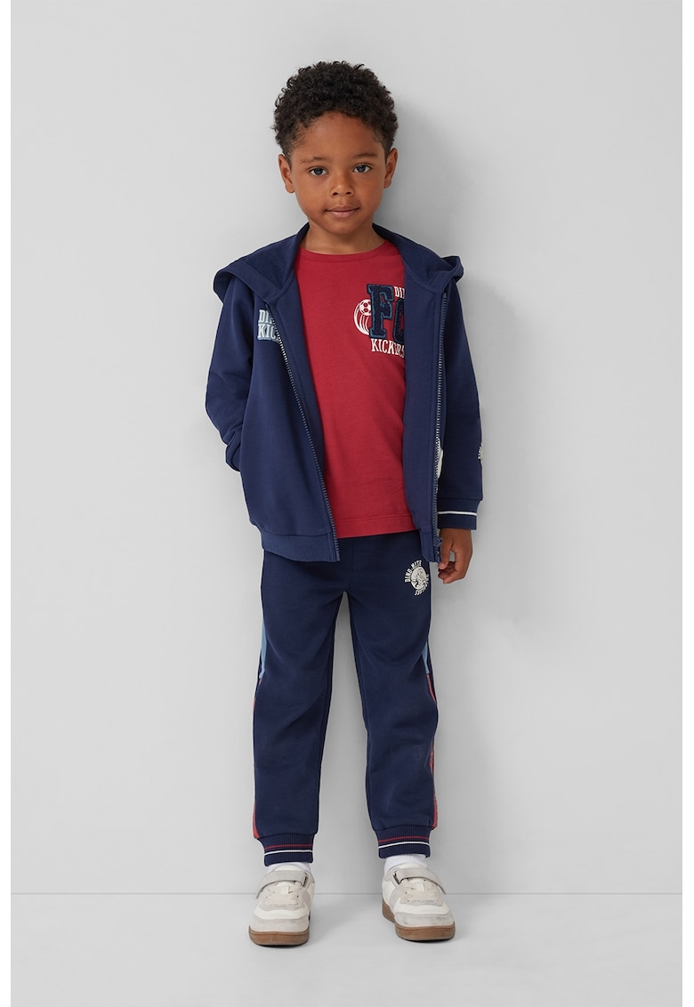 Pantaloni de trening cu model colorblock - Rosu/Albastru deschis/Bleumarin