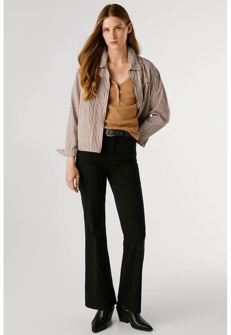 Pantaloni cu model uni si talie inalta - Negru