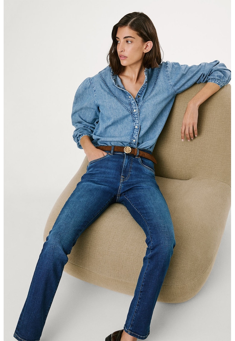 Blugi slim fit cu talie medie - Albastru inchis