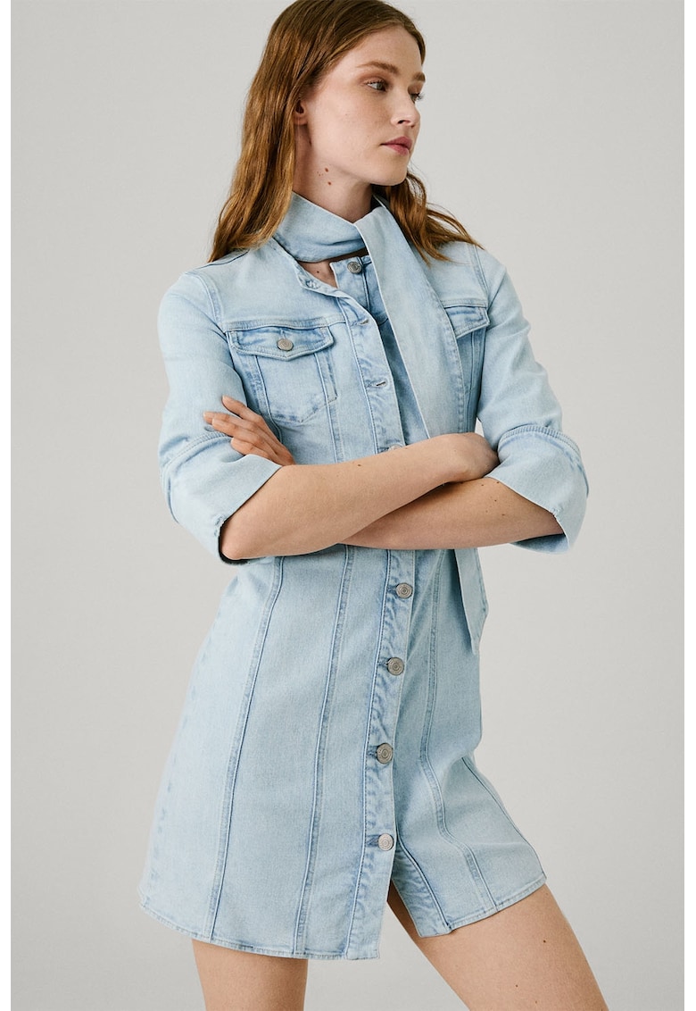 Rochie din denim cu nasturi - Albastru deschis
