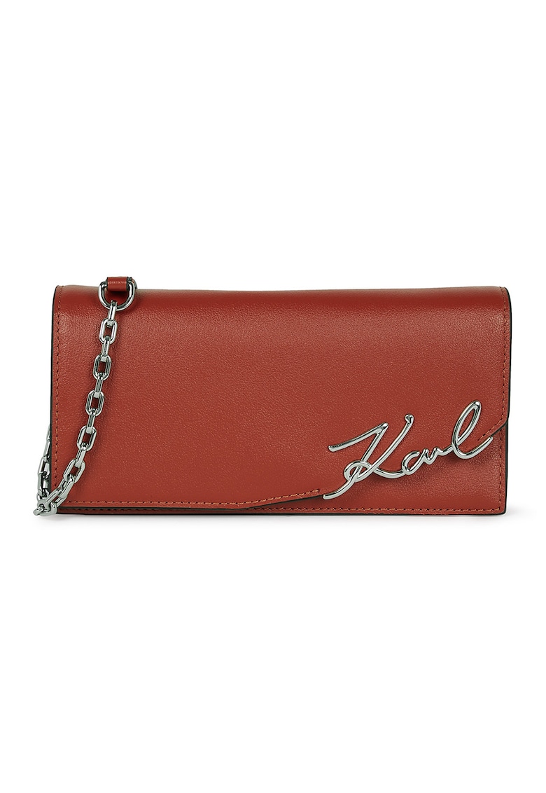 Geanta crossbody de piele cu bareta detasabila de lant - Rosu inchis