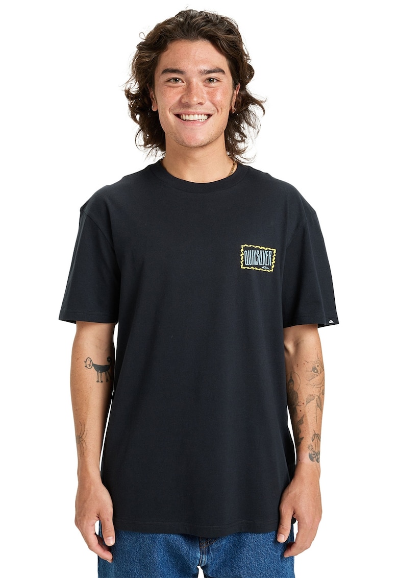 Tricou lejer din bumbac cu imprimeu logo pe partea din spate - Negru/Galben/Albastru
