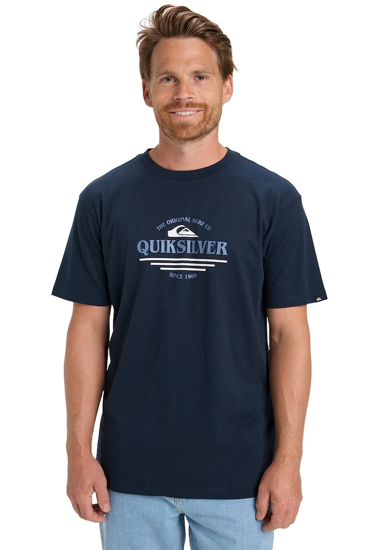 Tricou din bumbac cu imprimeu logo - Alb/Bleumarin