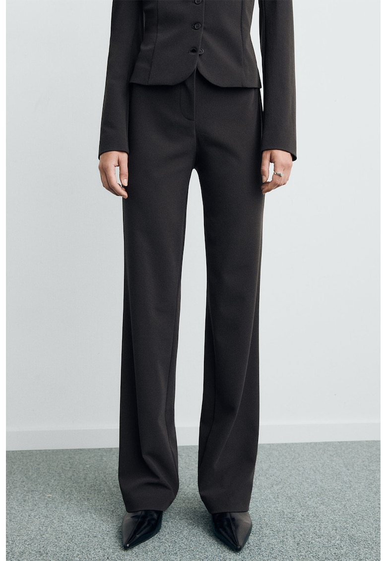 Pantaloni slim-fit cu talie inalta - Negru stins