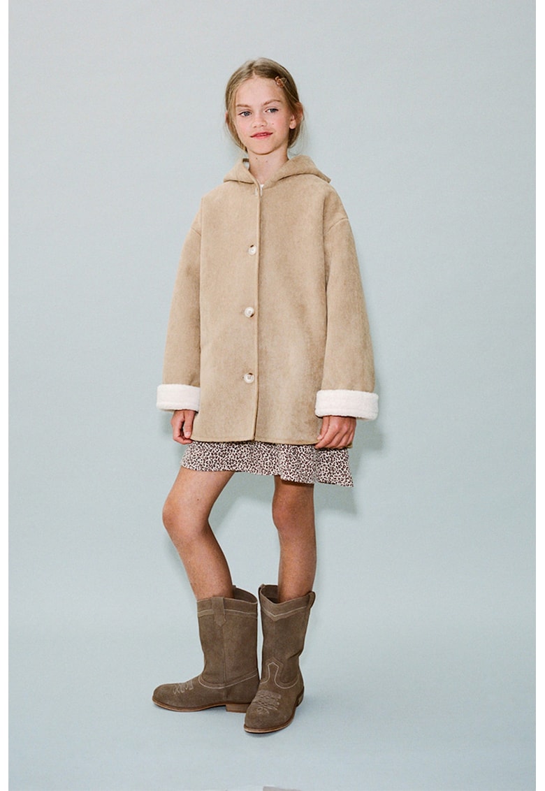 Haina din blana shearling sintetica cu gluga - Bej