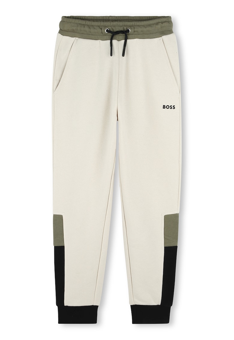 Pantaloni de trening cu snur si model colorblock - Crem/Verde sparanghel