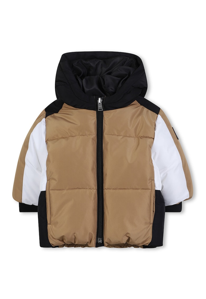Geaca cu vatelina si model colorblock - Alb/Negru/Bej
