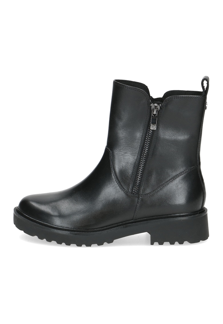 Botine din piele cu fermoar dublu - Negru