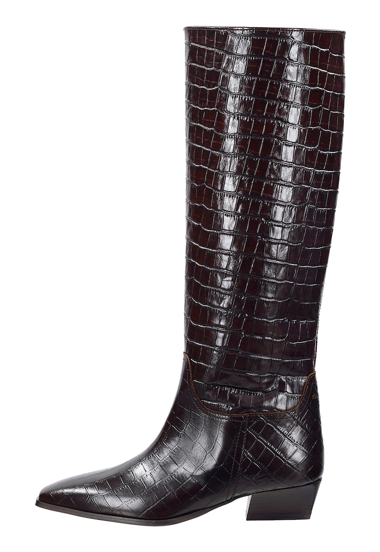 Cizme din piele cu aspect de piele de crocodil Bassotte - Maro inchis