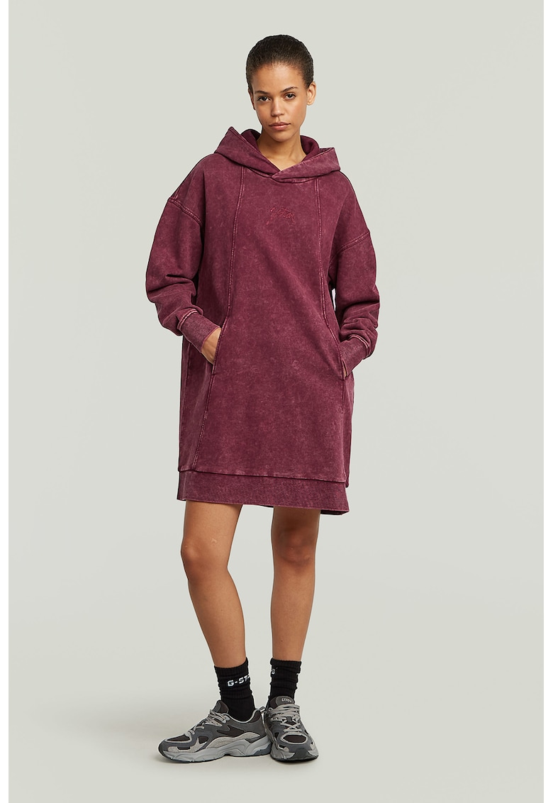 Rochie din bumbac organic cu gluga - Rosu inchis