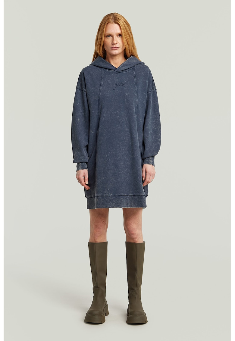 Rochie din bumbac organic cu gluga - Albastru inchis