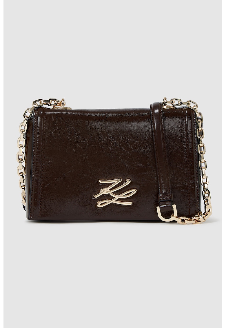 Geanta crossbody din piele cu logo - Maro inchis