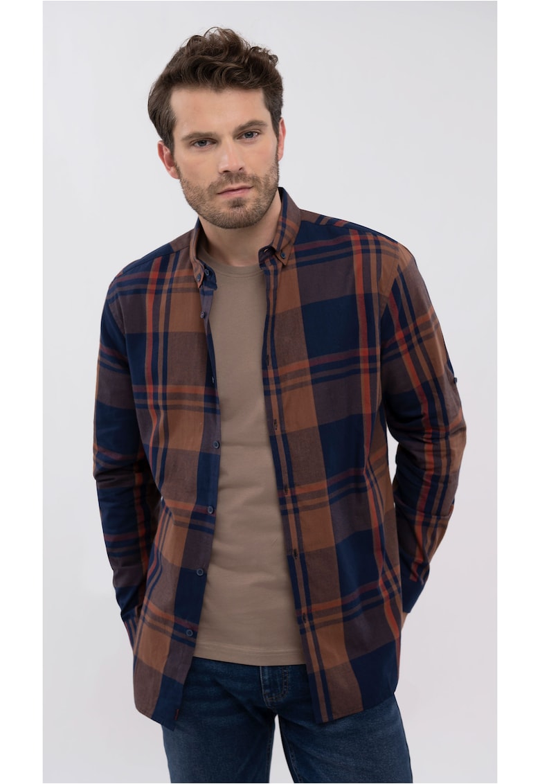Camasa cu carouri  K-Jose pentru barbati - bumbac - albastru marin - Slim Fit