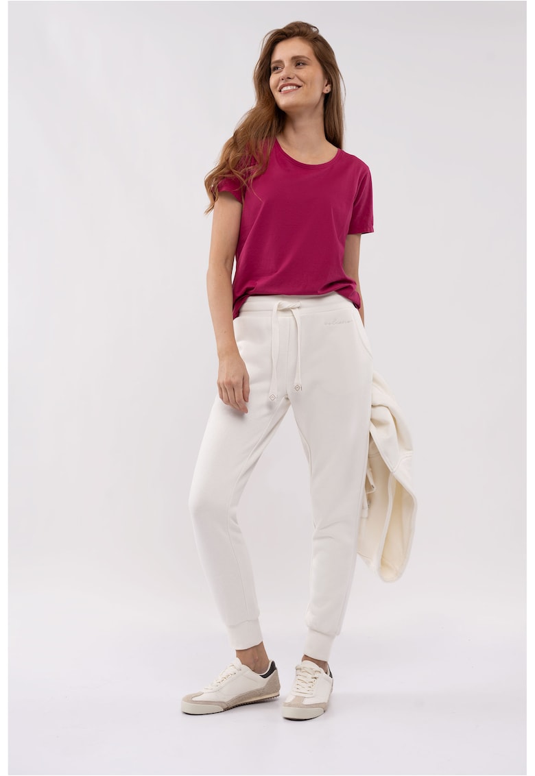 Pantaloni de trening pentru femei  N-Venis - crem - din amestec de bumbac cu snur de ajustare in talie