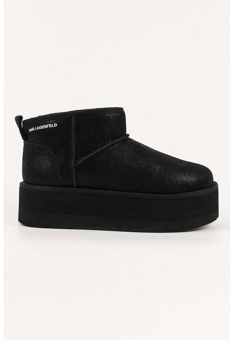Ghete flatform slip-on din piele intoarsa - Negru