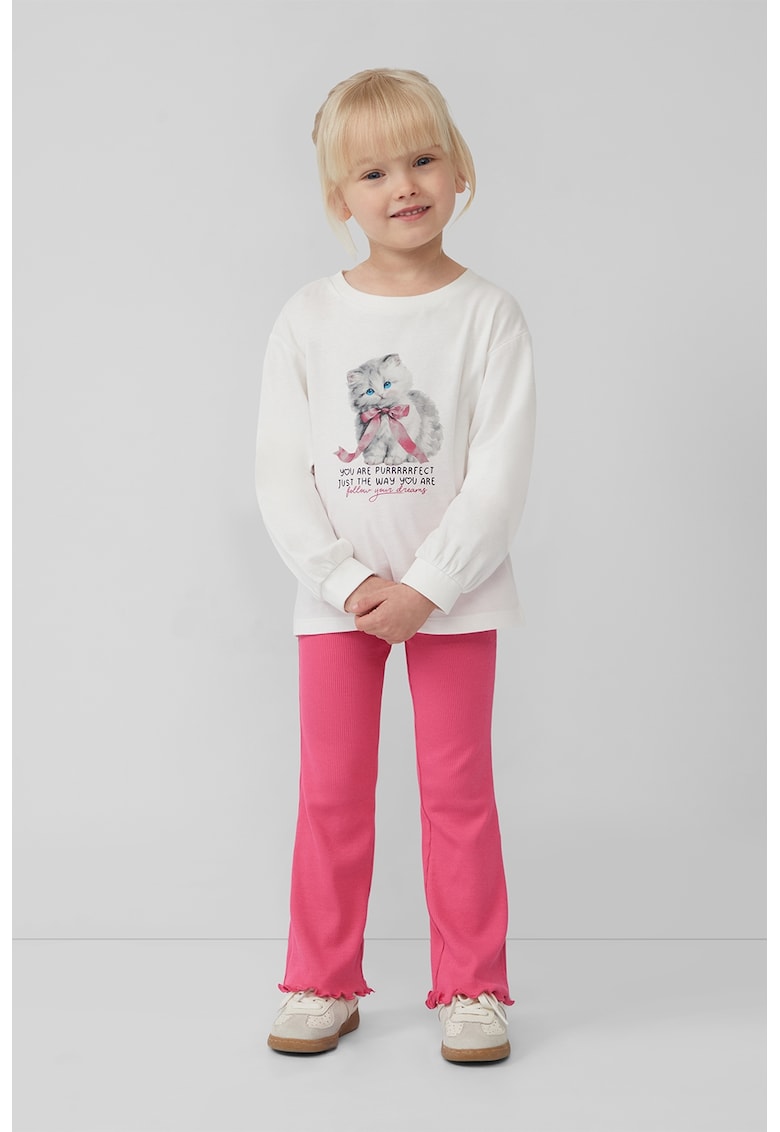 Bluza din bumbac cu imprimeu text si grafic - Alb