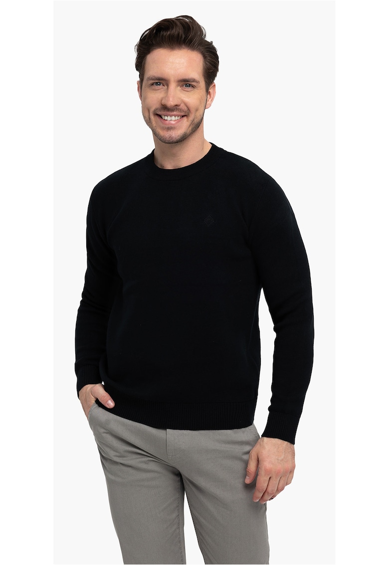 Pulover clasic din bumbac - decolteu la baza gatului -  S-Todd - Negru - Negru