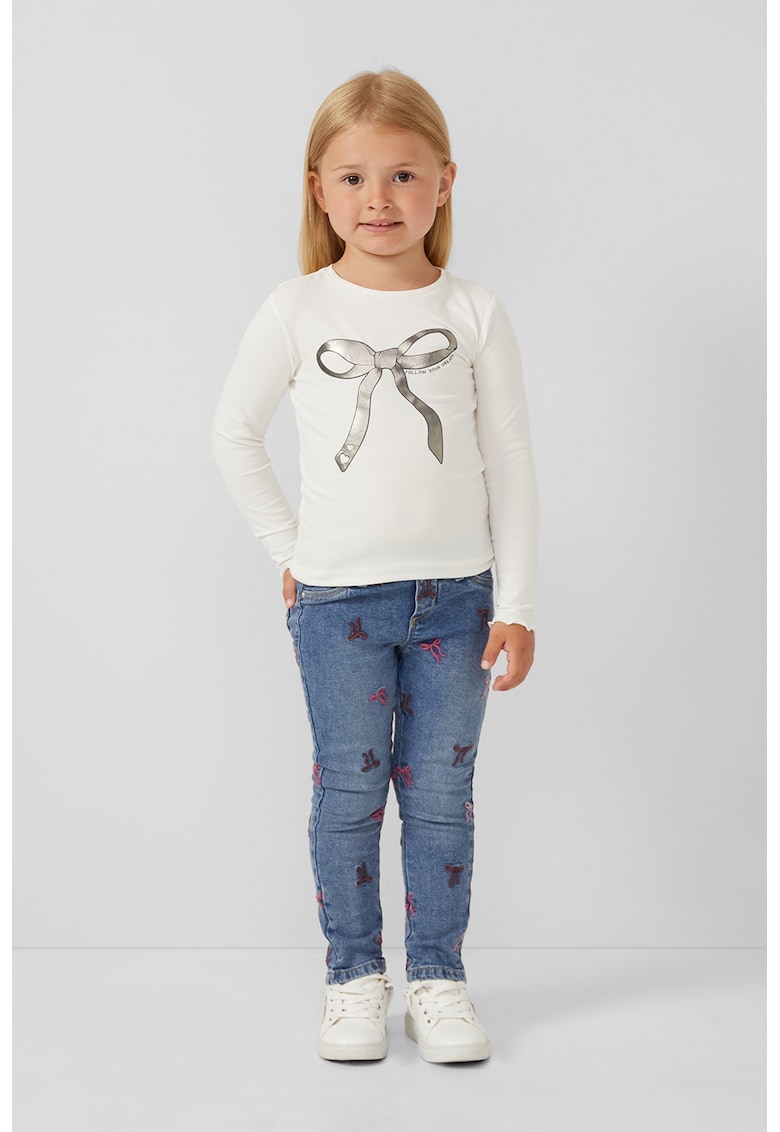 Bluza din amestec de bumbac cu imprimeu - Alb