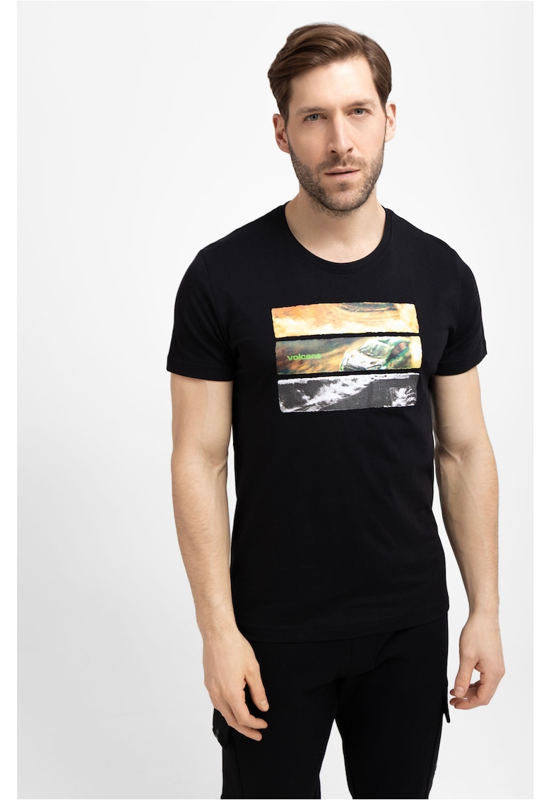 Tricou din bumbac pentru barbati  T-Reli - negru cu imprimeu - Negru