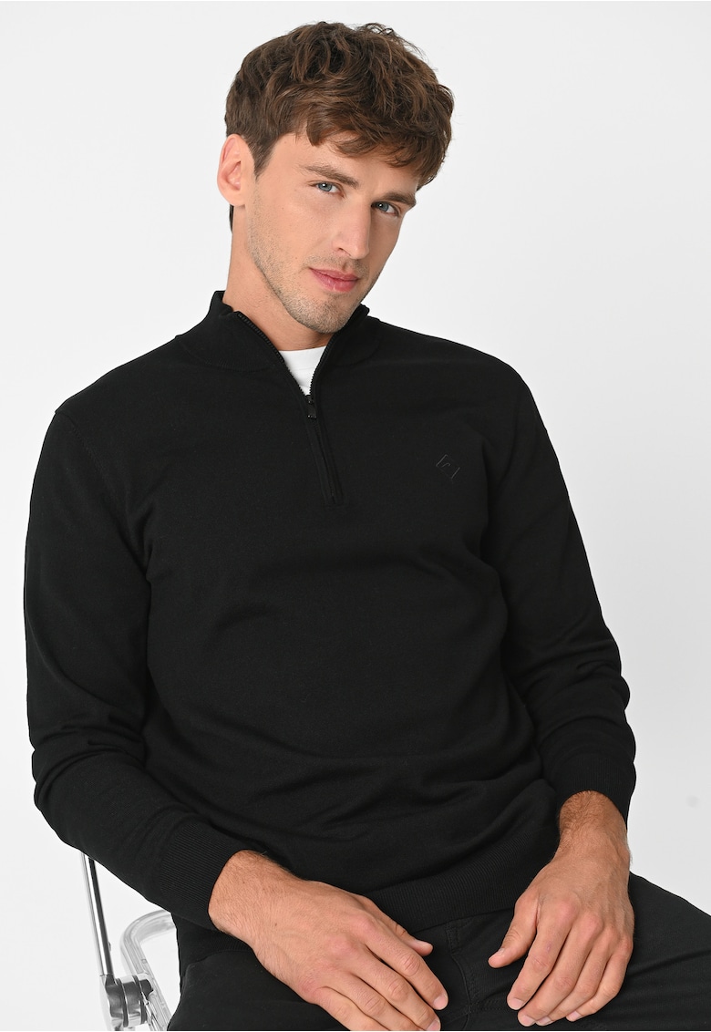 Pulover barbati - guler inalt cu fermoar -  S-Sam - negru - Negru
