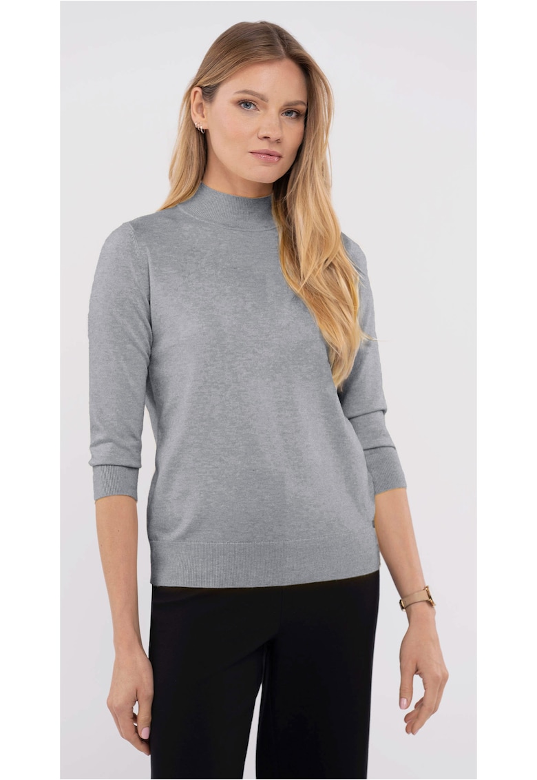 Pulover cu guler inalt - dama - maneci trei sferturi -  S-Tess - gri melange - Gri melange