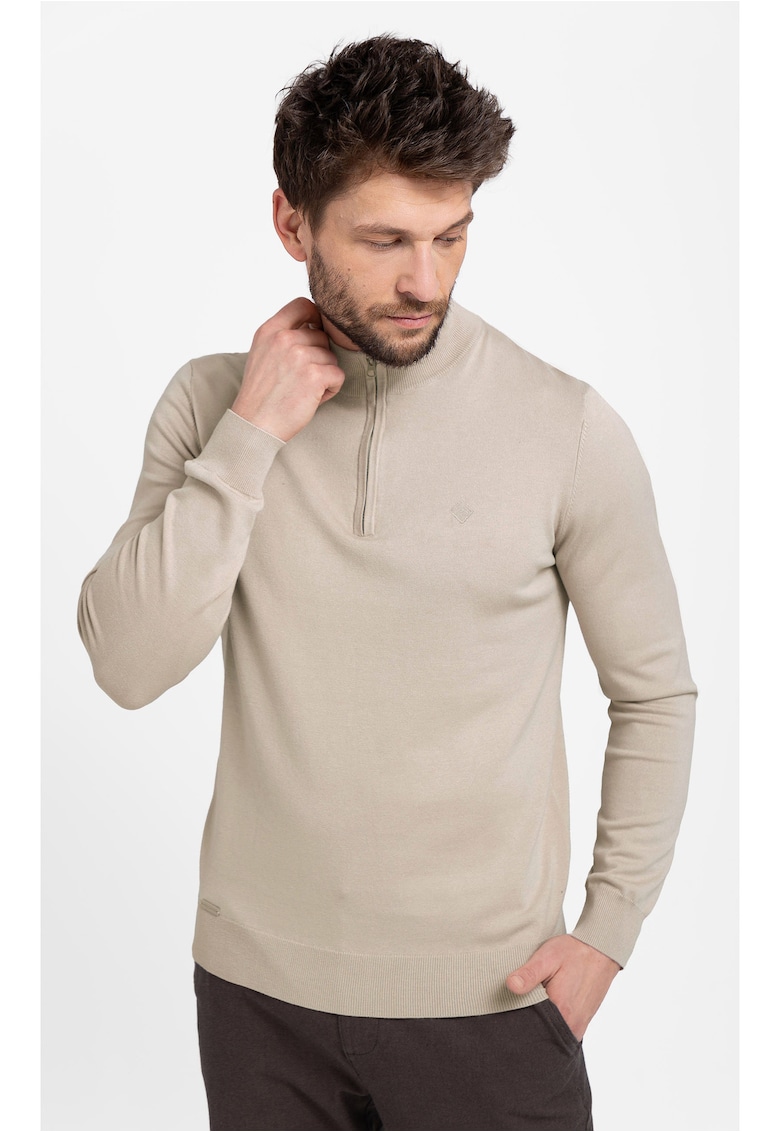 Pulover barbati - guler inalt cu fermoar -  S-Sam - bej - Bej