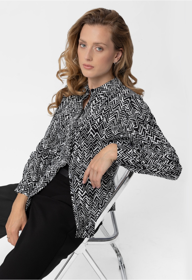 Camasa dama cu model geometric - Regular Fit -  K-Rili - Negru I Alb