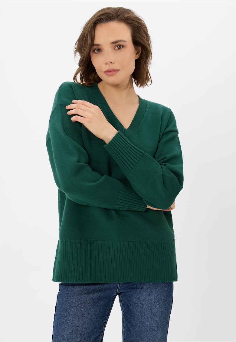 Pulover dama cu decolteu in V -  S-Nova - Verde - Verde