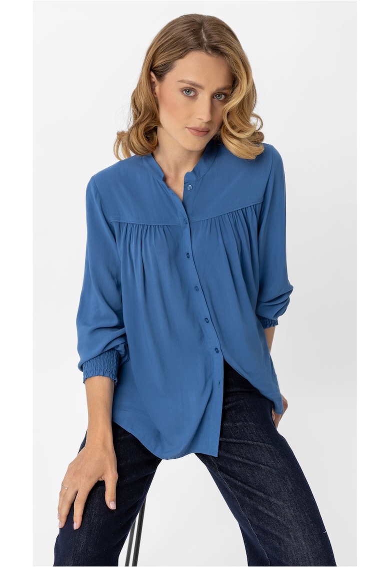Bluza dama lejera - plisata -  K-Enet - cu nasturi - maneci lungi cu mansete elastice - Albastru - Albastru