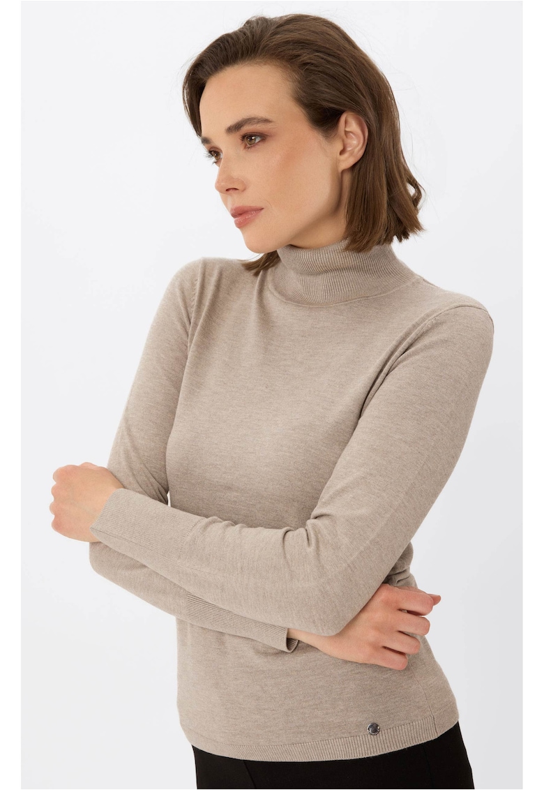 Pulover cu guler inalt  S-Juli - dama - usor - bej melange - Bej melange